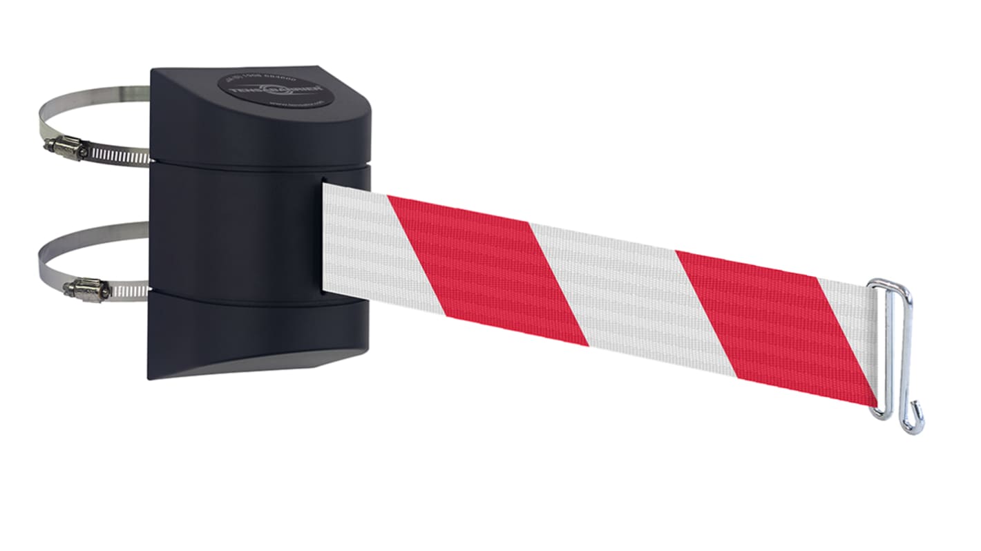 Tensator Black Plastic Retractable Barrier, 4.6m, Red, White Tape