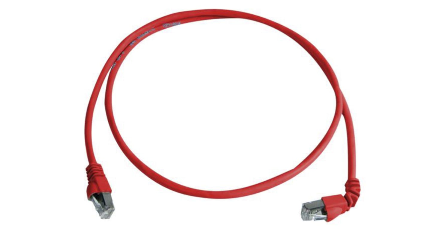 Telegartner Cat6a Right Angle Male RJ45 to Male RJ45 Ethernet Cable, S/FTP, Red LSZH Sheath, 1m