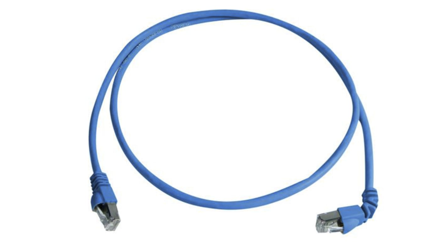 Telegartner Cat6a Right Angle Male RJ45 to Male RJ45 Ethernet Cable, S/FTP, Blue LSZH Sheath, 0.5m