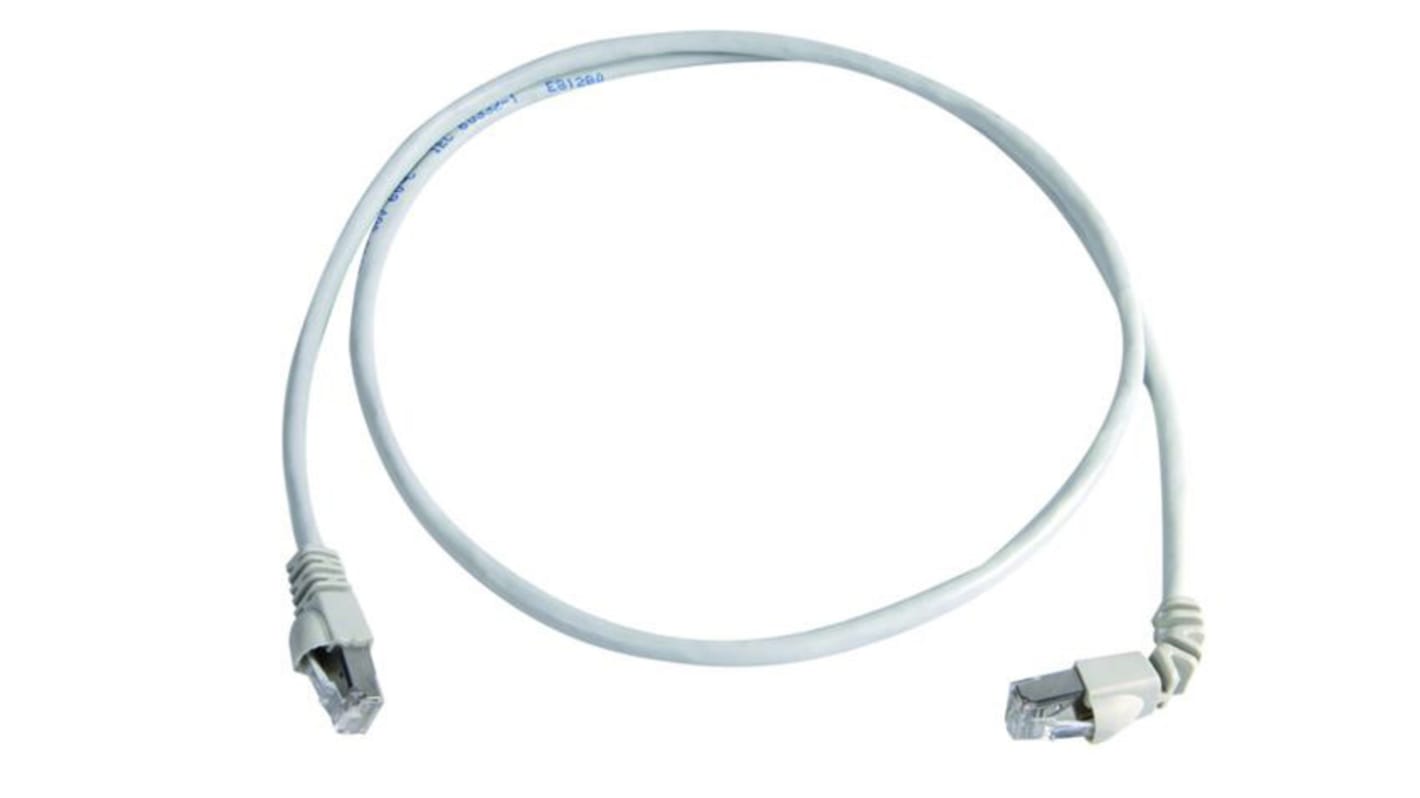 Telegartner Cat6a Right Angle Male RJ45 to Male RJ45 Ethernet Cable, S/FTP, White LSZH Sheath, 0.5m