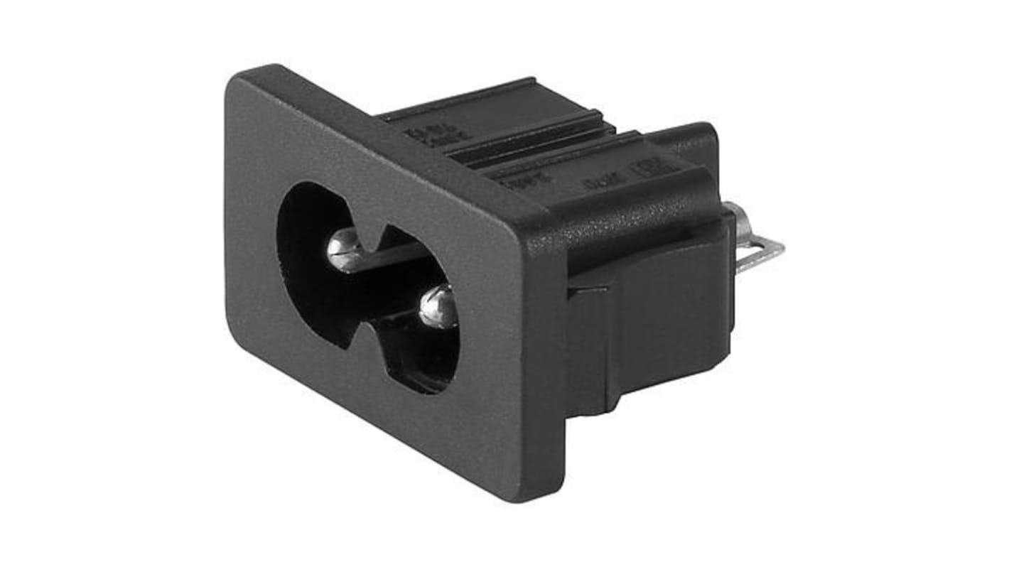 Conector IEC C8 macho Schurter, Recto, Encaje a Presión, 250 V, 2.5A