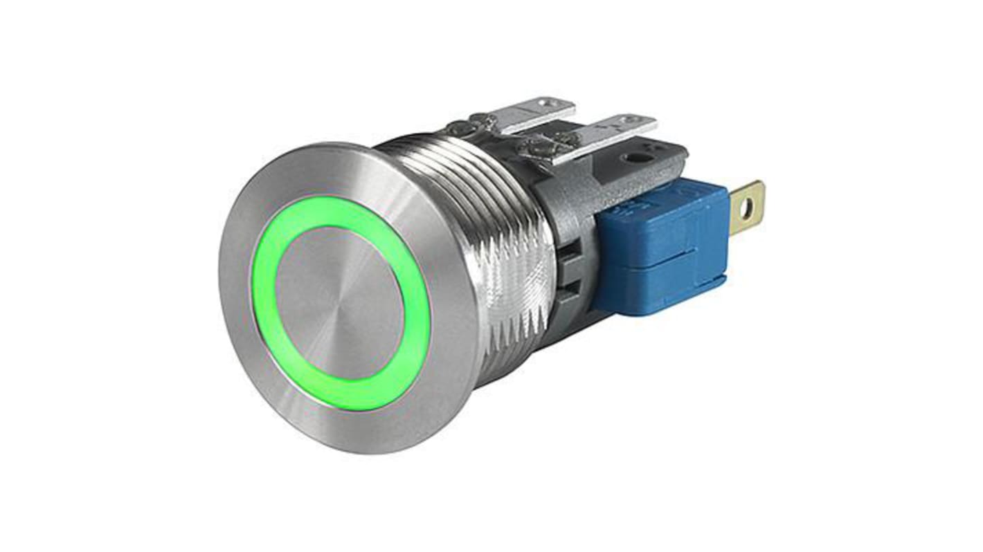 Schurter Capacitive Switch Momentary,Illuminated, Green, IP40, IP67 Ag