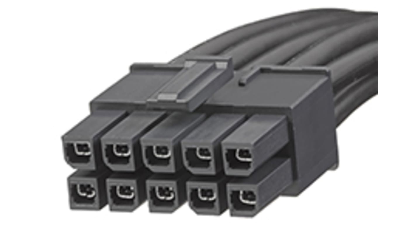 Molex 线对板连接线, 5.7mm节距, Mega-Fit10针母座转Mega-Fit10针母座, 600 V, 23 A, 1m长, 黑色护套, Mega-Fit系列