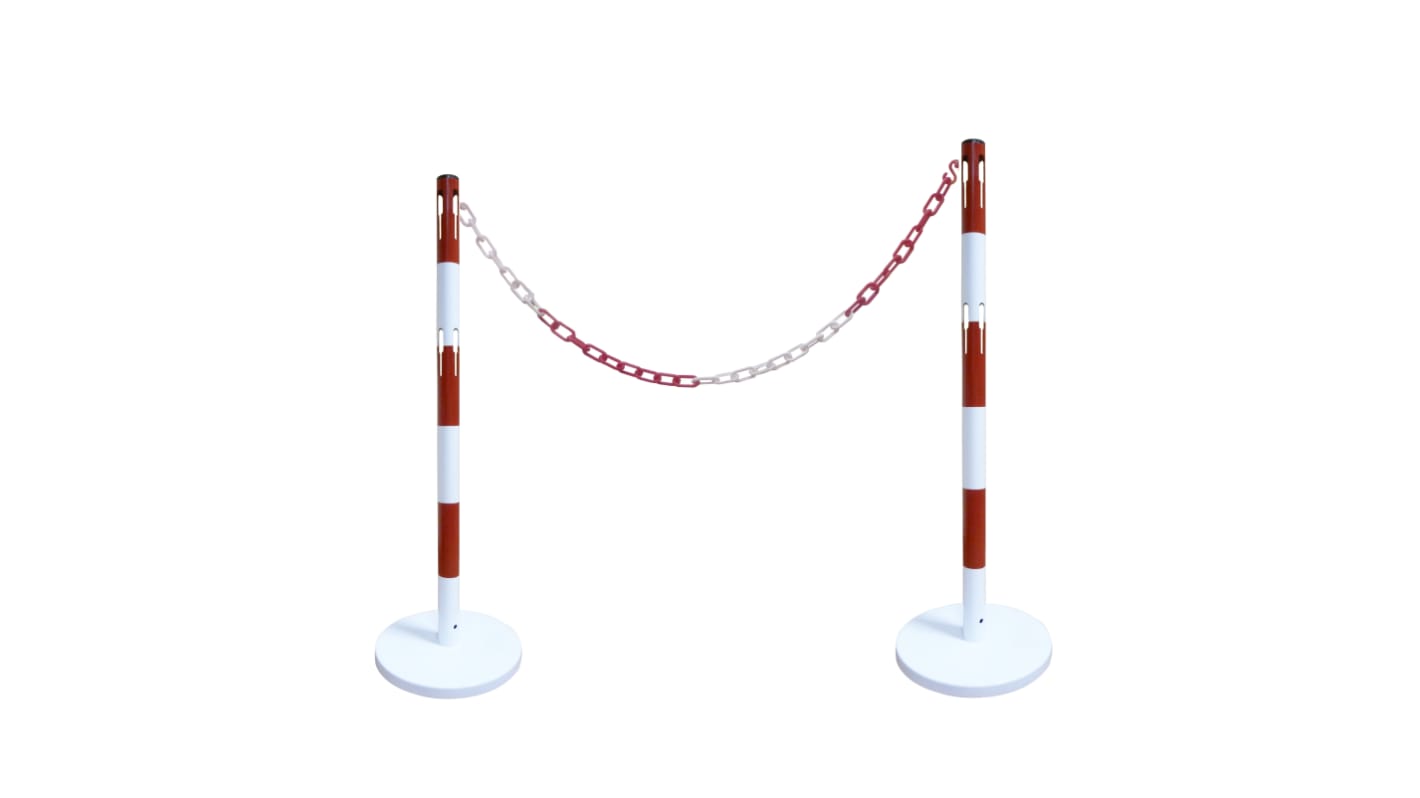 RS PRO Red & White Steel Barrier Post, 2m, Red, White Tape