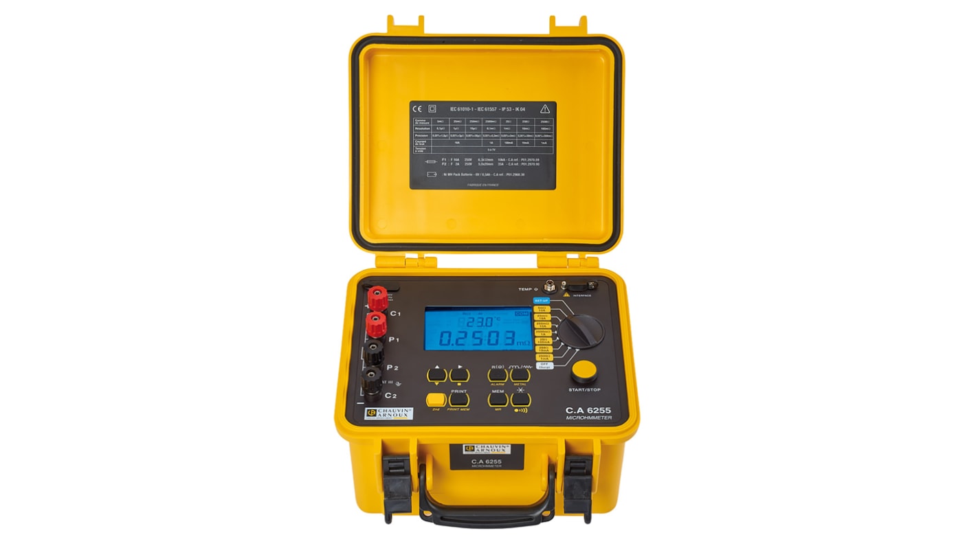 Chauvin Arnoux CA 6255 Handheld Ohmmeter, 2500 Ω Max, 100nΩ Resolution, 4 Wire