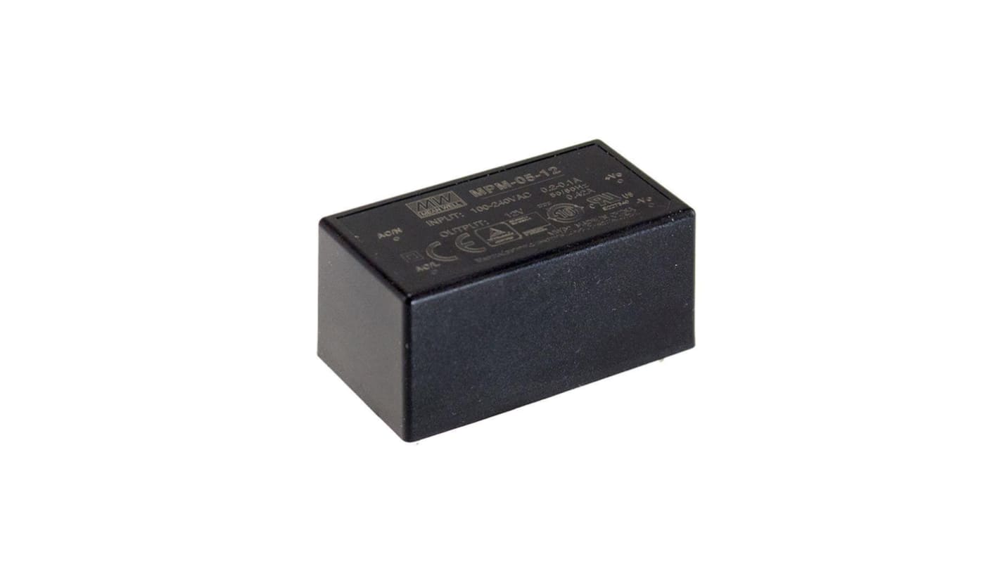 Alimentatore switching MEAN WELL MPM-05-5, 5W, ingresso 80 → 264V ca, uscita 5V cc, 1A