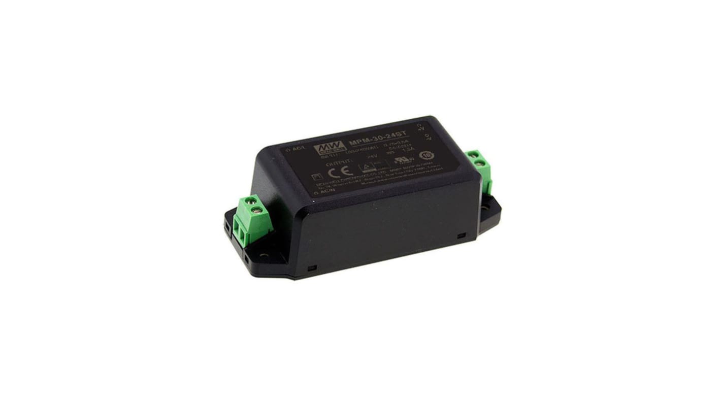 MEAN WELL Switching Power Supply, MPM-30-12ST, 12V dc, 2.5A, 30W, 1 Output, 80 → 264V ac Input Voltage