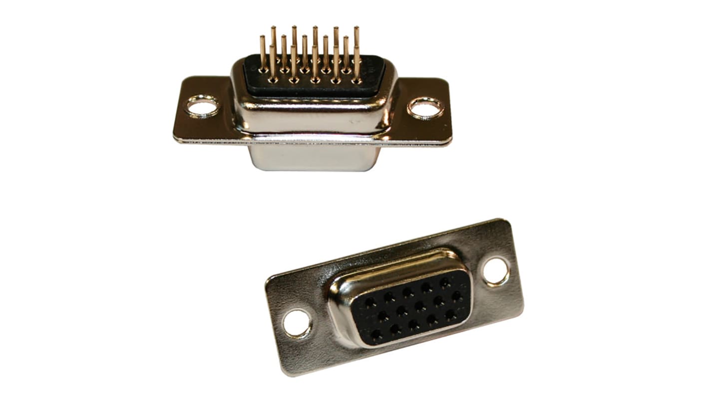 Norcomp D-Sub konnektor, fatning, 44-Polet, 180 Serien, 2.29mm benafstand D-Sub med høj tæthed, Lige, Hulmontering,