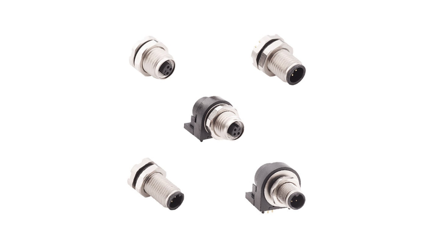Norcomp serie M5 M5 Cirkulær konnektor, Lige 2-Polet Stik, Panelmontering med Han Kontakter, IP67, IP68