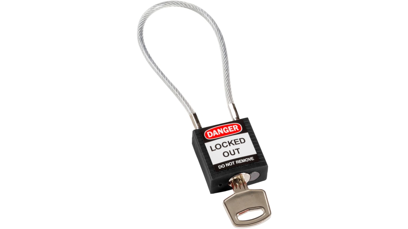 Brady Black 1-Lock Rugged Reinforced Nylon Body with Sheathed Steel Cable Keyed Padlocks & Safety Padlocks, 4.7mm