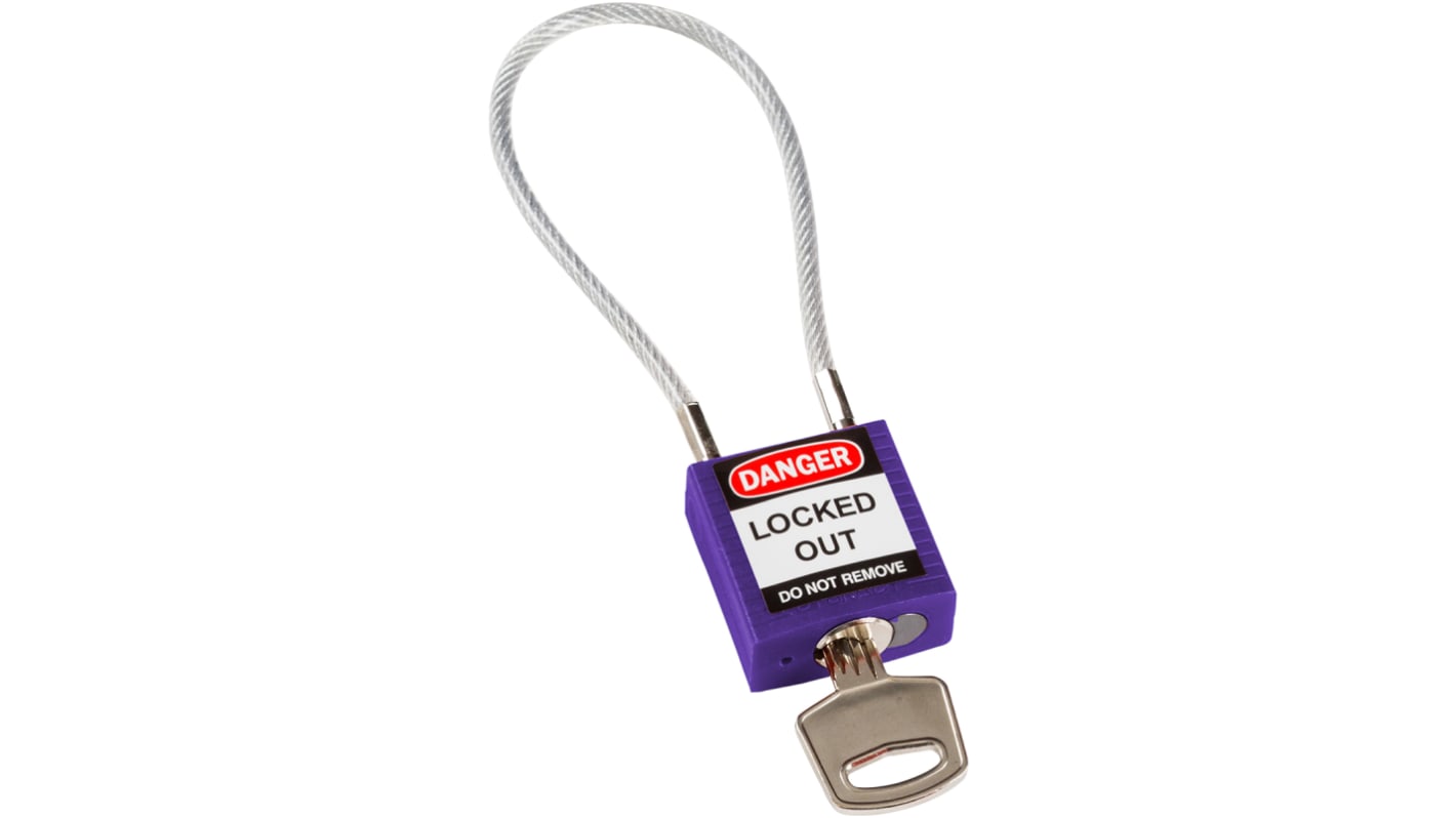 Brady Purple 1-Lock Rugged Reinforced Nylon Body with Sheathed Steel Cable Keyed Padlocks & Safety Padlocks, 4.7mm