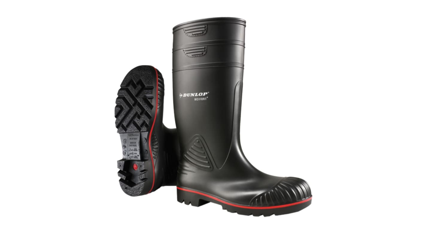 Dunlop Acifort EN20345 S5, Herren, Sicherheitsstiefel Schwarz, Rot, mit Edelstahl-Schutzkappe , Größe 44 / UK 9