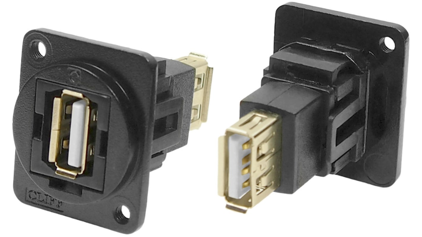 RS PRO Straight, Panel Mount, Socket to Socket- Dual Port Type A to A 2.0 USB Connector