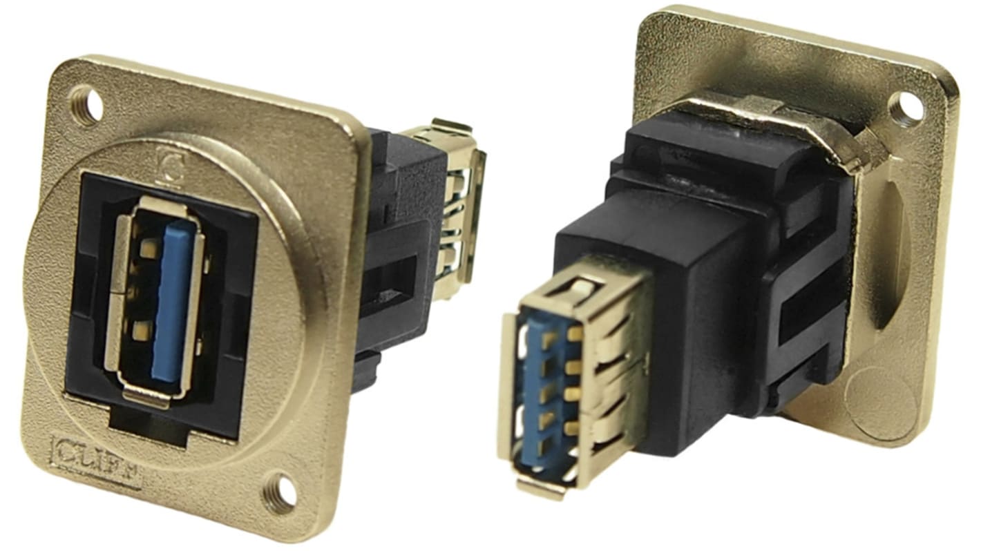 RS PRO Straight, Panel Mount, Socket to Socket- Dual Port Type A to A 3.0 USB Connector