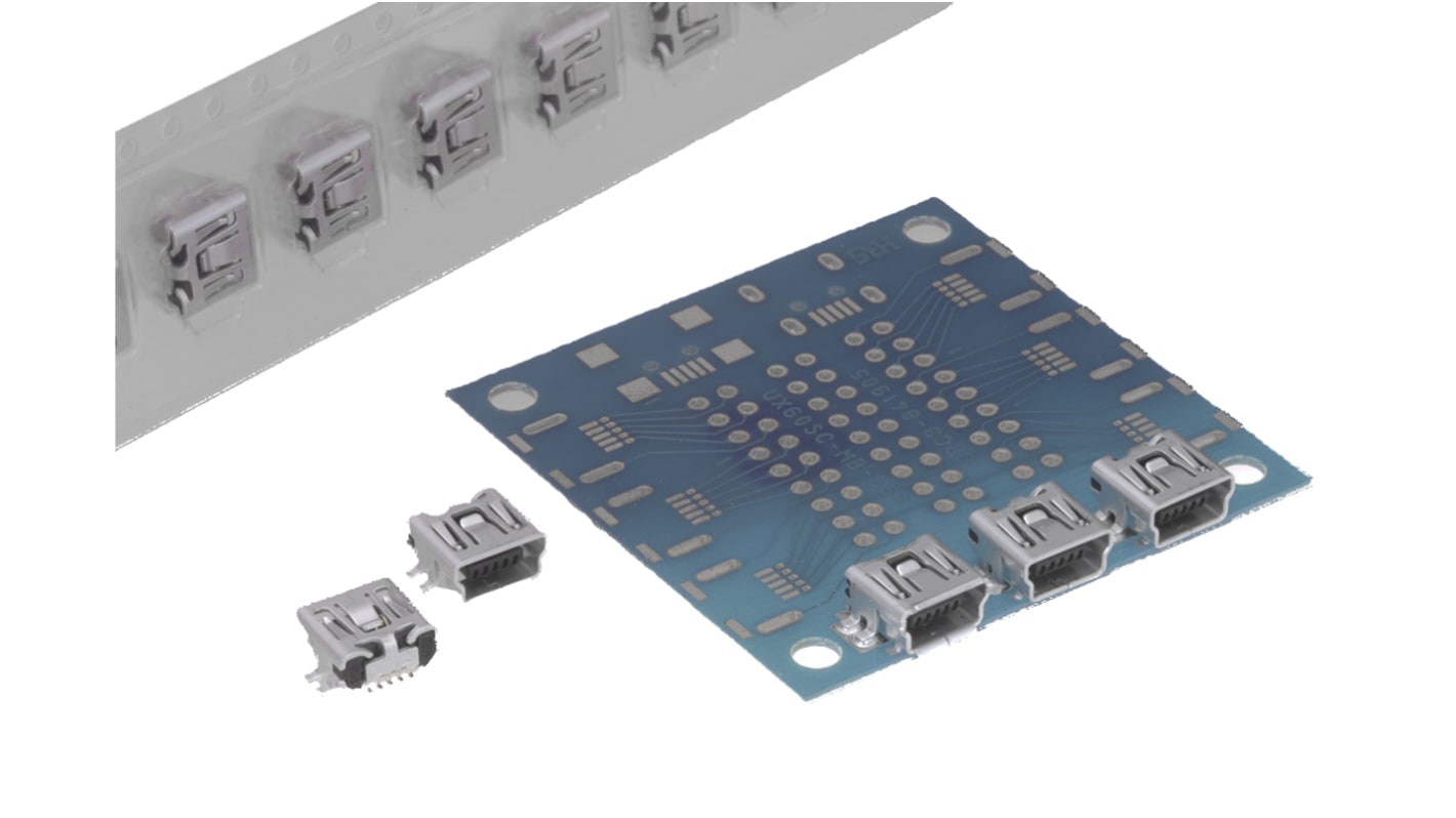 Conector USB Hirose UX60SC-MB-5ST(80), Hembra, Ángulo de 90° , Montaje Superficial, Versión 2.0, 30,0 V, 100,0 V.,