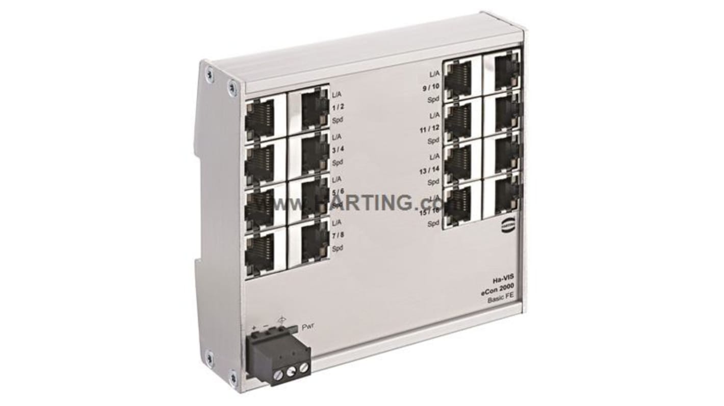 HARTING Ha-VIS eCon 2000 Series DIN Rail Mount Industrial Hub, 16 RJ45 Ports, 100Mbit/s Transmission, 48V dc