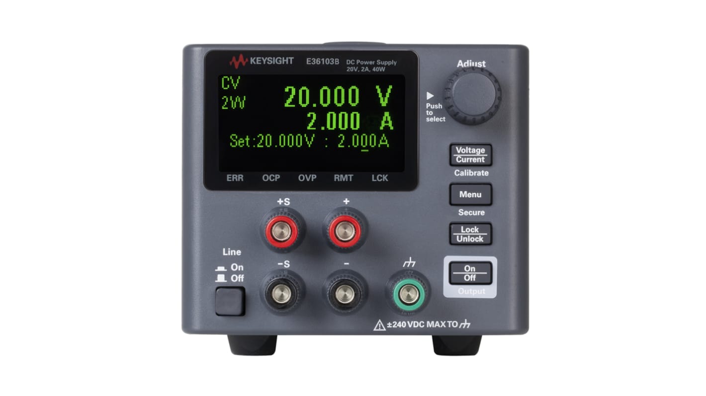 Keysight Technologies E36100B Series Digital Bench Power Supply, 20V, 2A, 1-Output, 40W - RS Calibrated