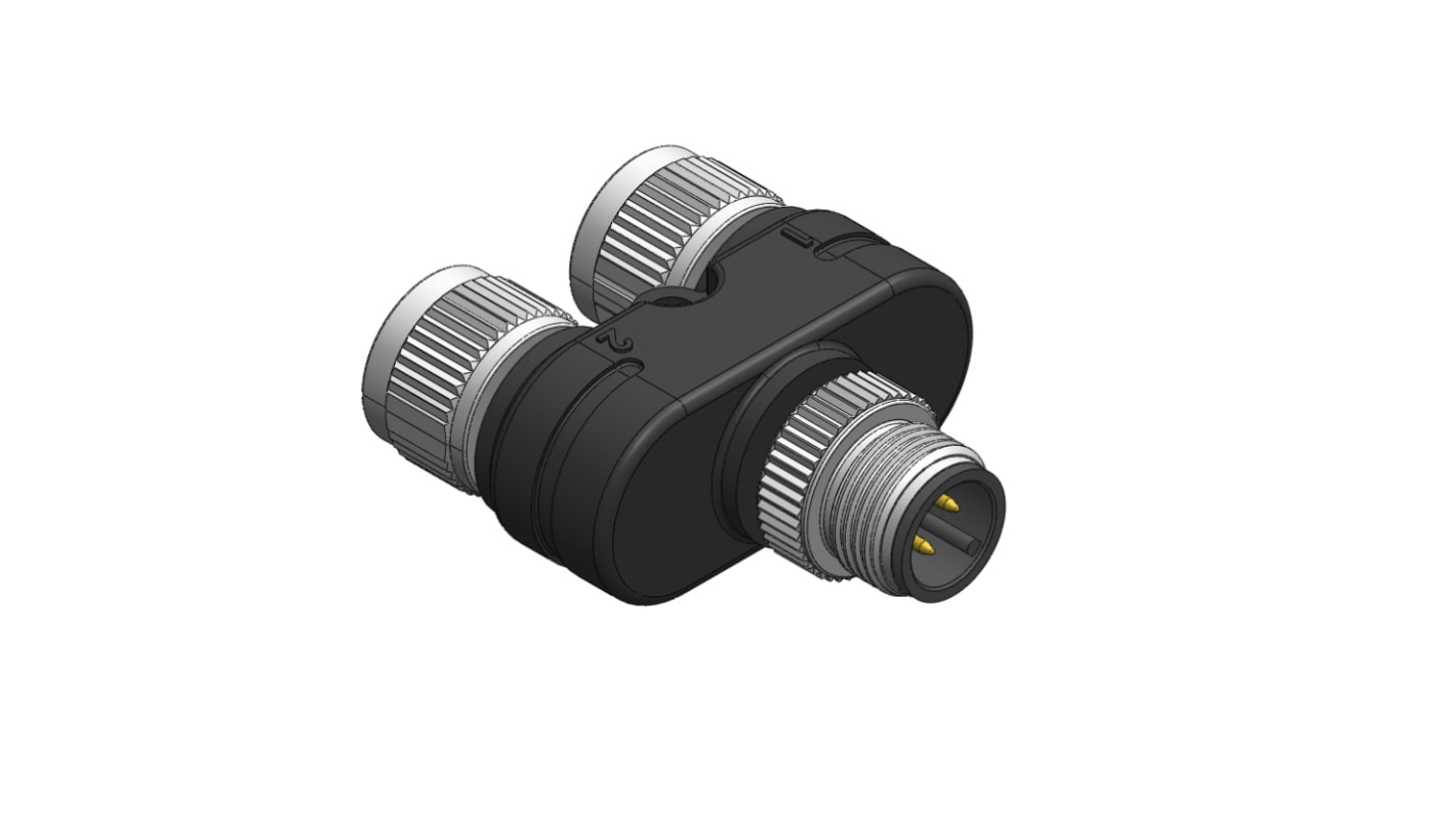 Adaptador conector circular RS PRO, de extremo M12 Macho de 4 contactos, a extremo M12 Hembra de 3 contactos