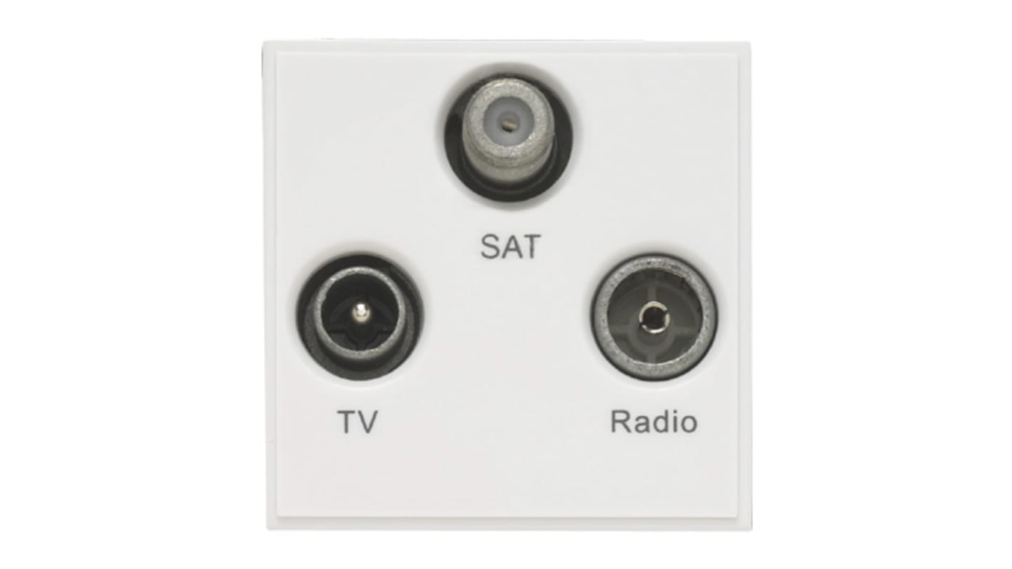 FM, SAT, TV White Female 3 Outlet TV Aerial Connector, Wall Mount