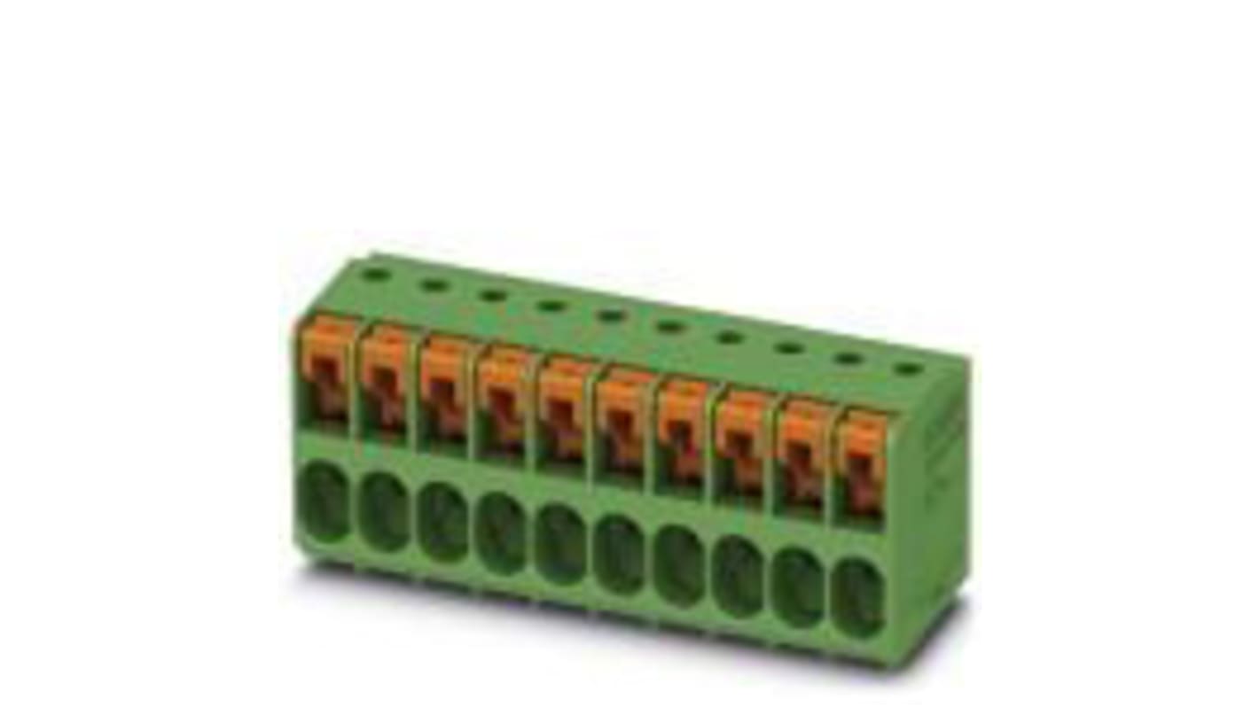 Phoenix Contact TDPT 2.5/ 10-SP-5.08 Series PCB Terminal Block, 10-Contact, 5.08mm Pitch, Through Hole Mount, 1-Row,