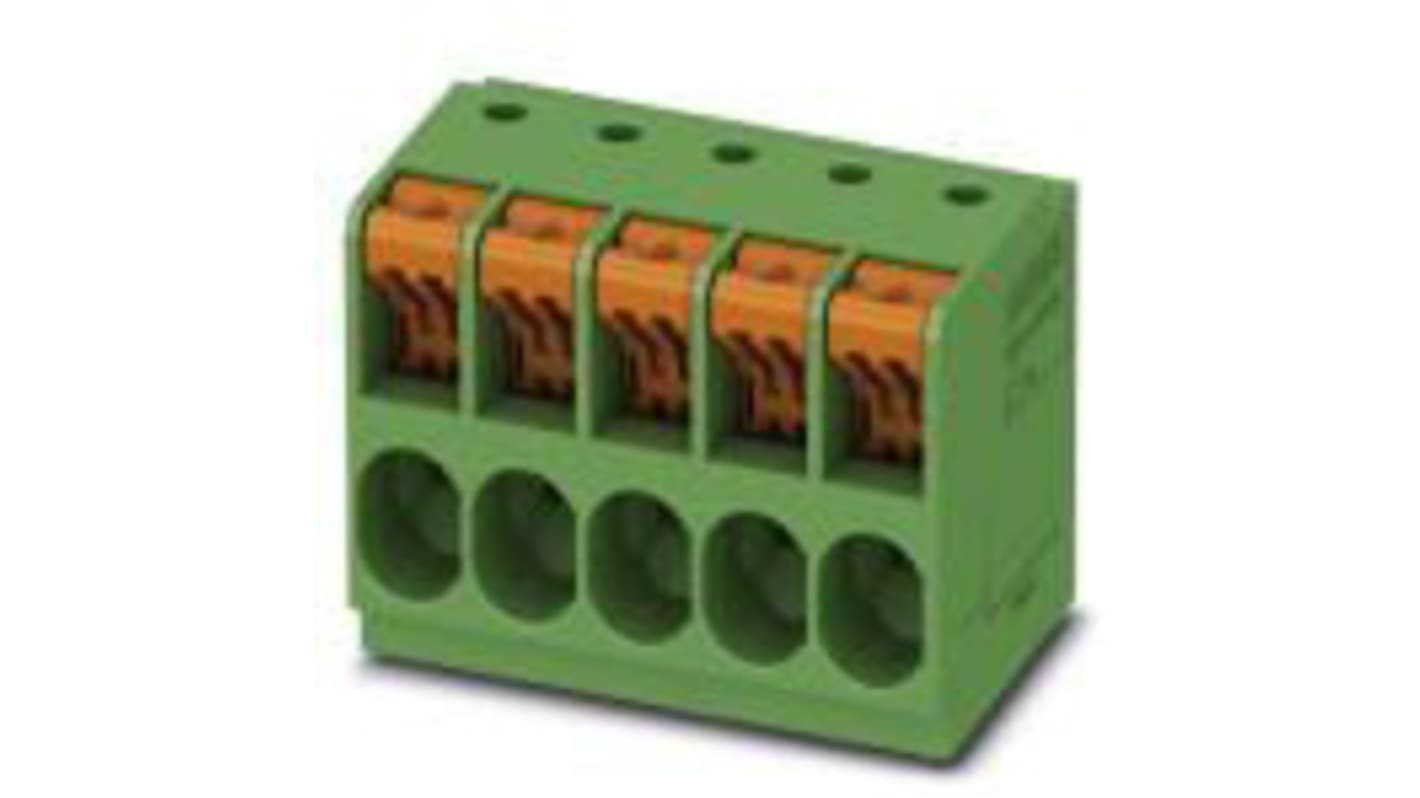 Phoenix Contact TDPT 4/ 3-SP-6.35-ZB Series PCB Terminal Block, 3-Contact, 6.35mm Pitch, Through Hole Mount, 1-Row,