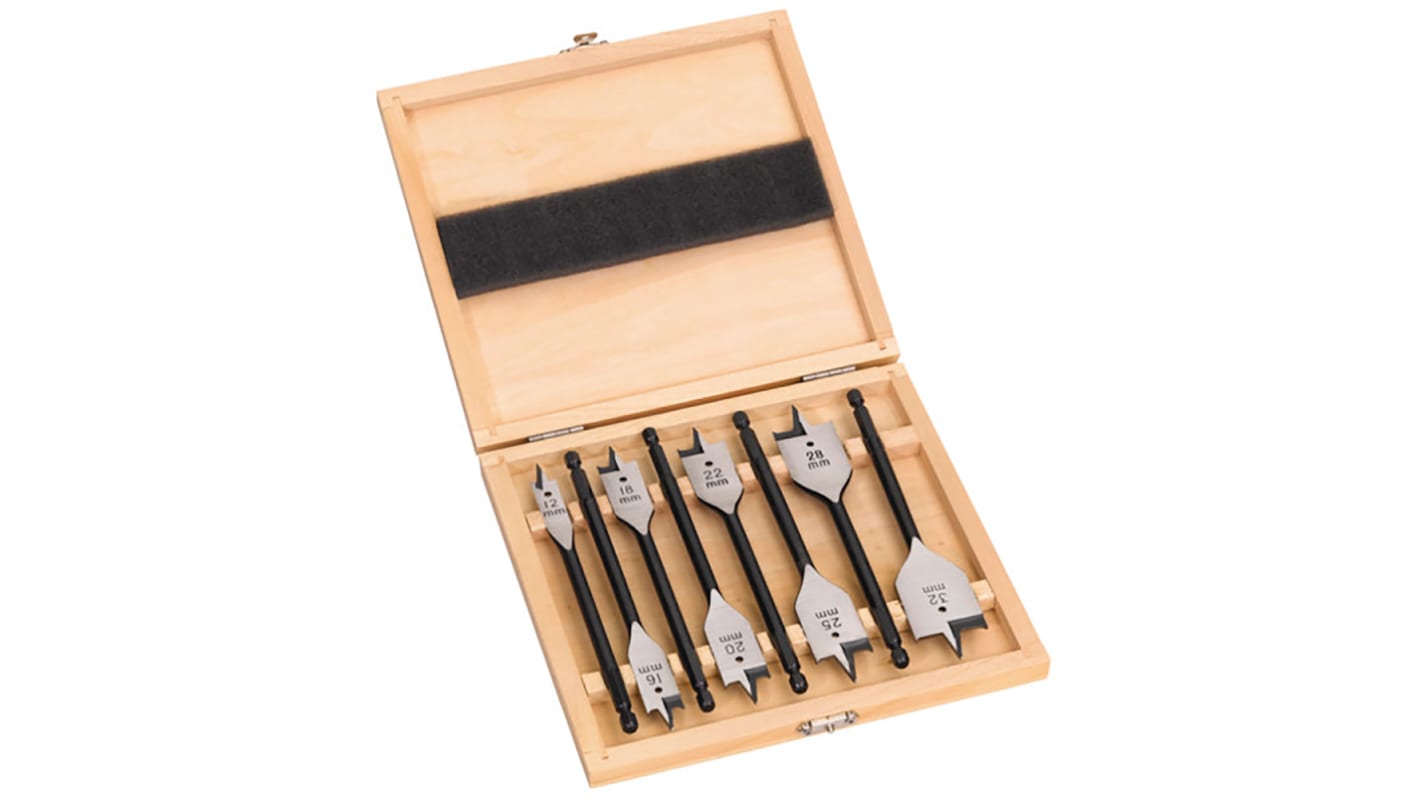 4932352504 Milwaukee 8 Piece Flat Wood Drill Bit Set for Wood 32mm Max 12mm Min RS