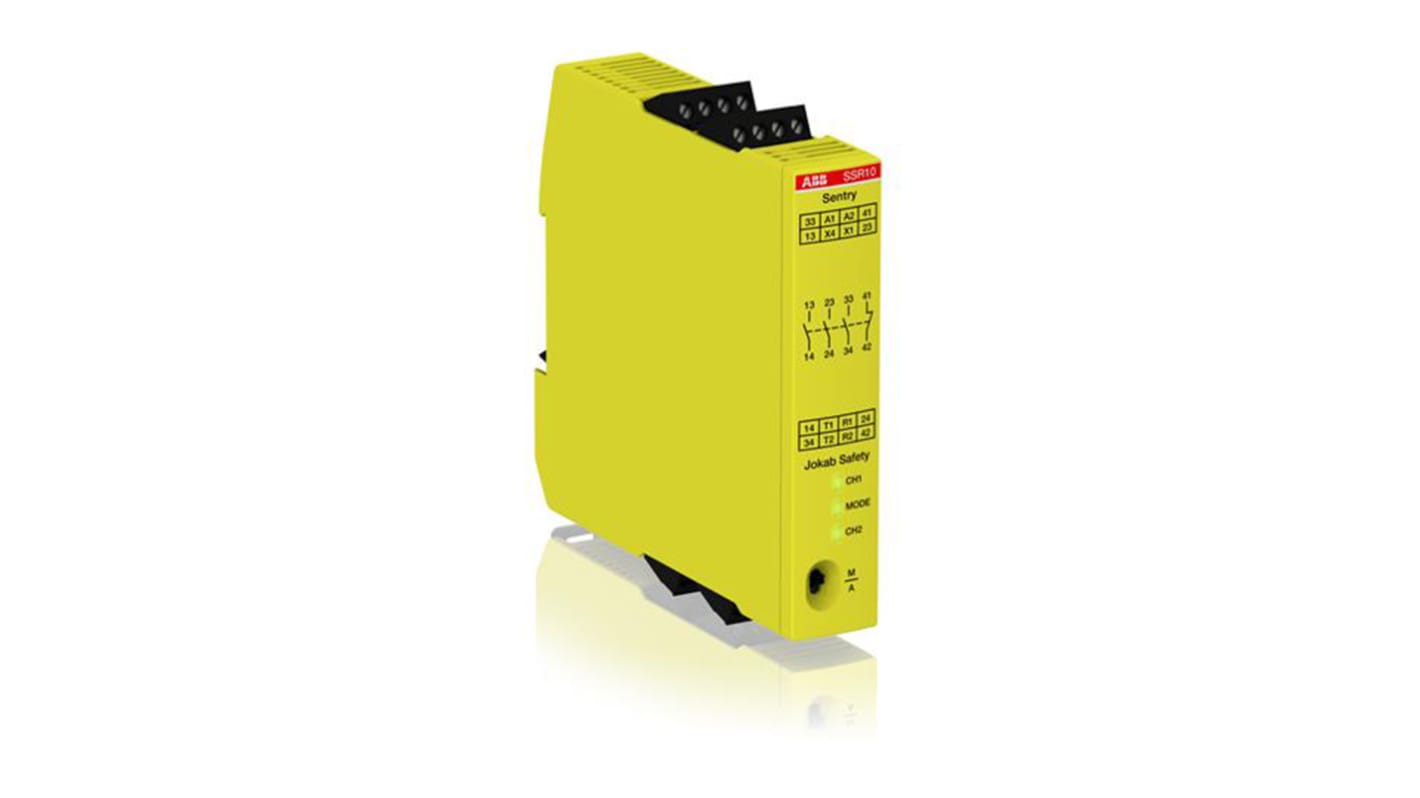 ABB Jokab Sentry SSR10 Safety Monitoring Safety Relay, 24V dc, Dual-Channel, 4 Safety Contacts