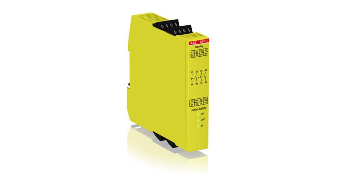 ABB Jokab Sentry BSR11 Emergency Stop Safety Relay, 24V dc, Single Channel, 4 Safety Contacts