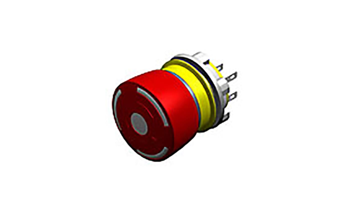 EAO Φ22mm带灯急停按钮, 面板安装, 1 常闭触点, 250V 交流/直流, IP65, 扭曲释放, 红色、 黄色