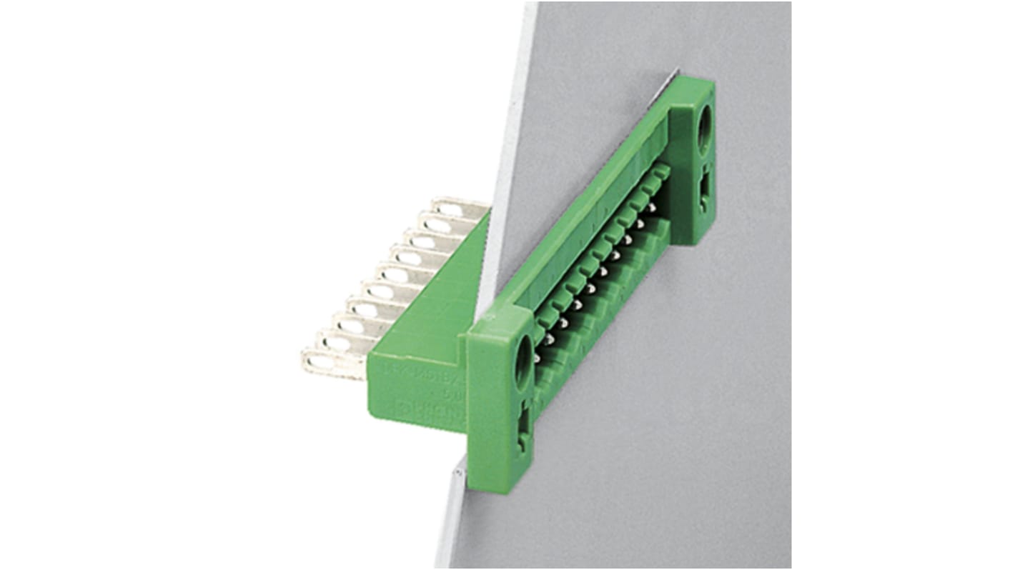 Phoenix Contact 5mm Pitch 2 Way Pluggable Terminal Block, Feed Through Header, Panel Mount, Solder/Slip on Termination