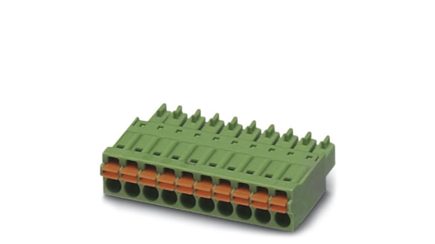 Borne enchufable para PCB Hembra Ángulo recto Phoenix Contact de 9 vías , paso 3.5mm, 8A, de color Verde, montaje en