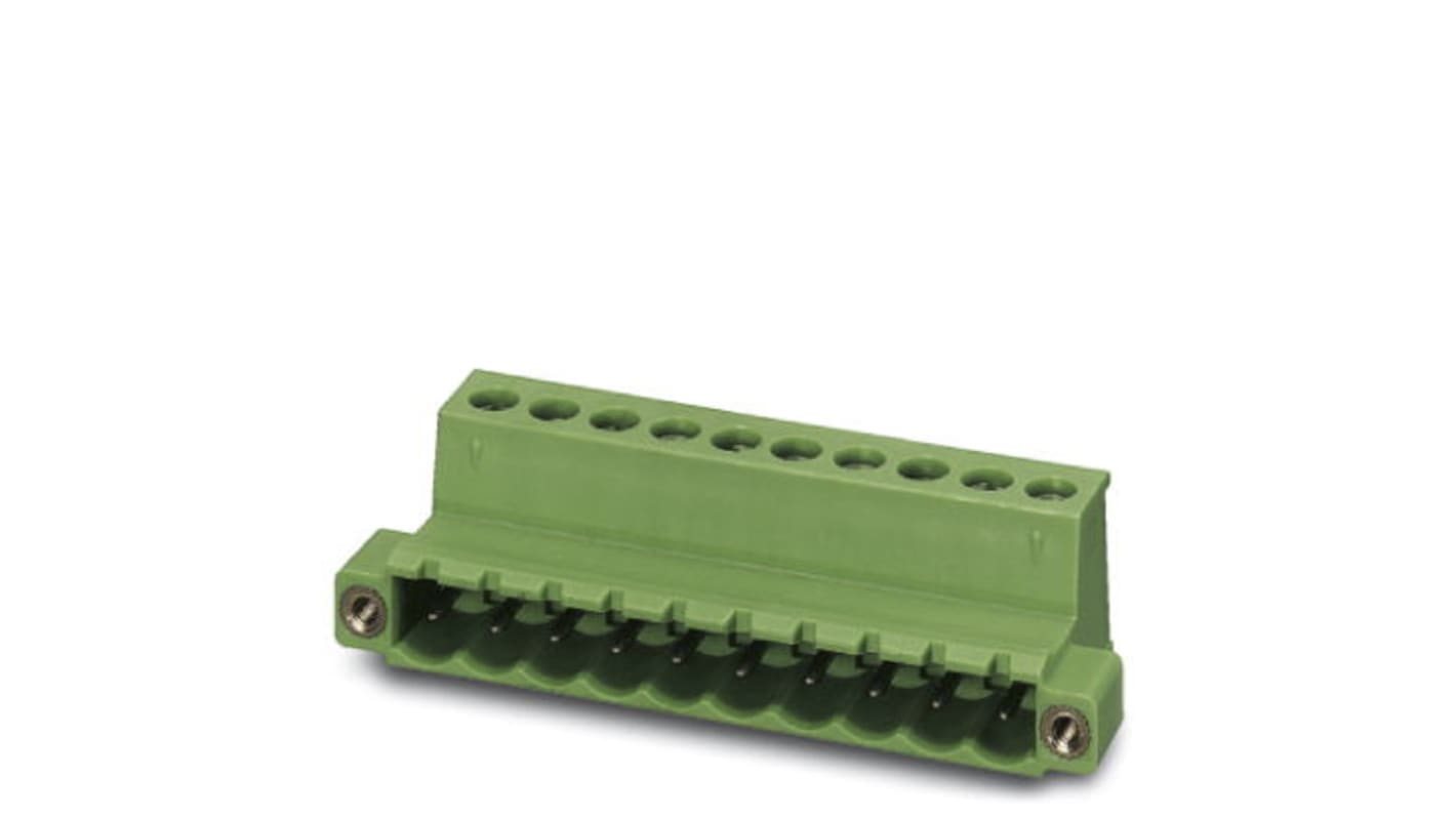 Borne enchufable para PCB Macho Ángulo recto Phoenix Contact de 8 vías , paso 5.08mm, 12A, de color Verde, montaje de