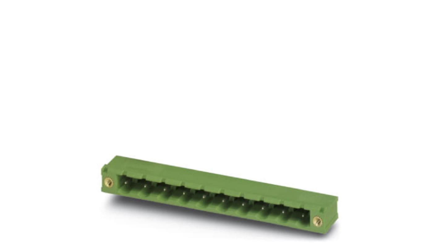 Borne enchufable para PCB Hembra Ángulo recto Phoenix Contact de 3 vías , paso 7.62mm, 12A, de color Verde, montaje