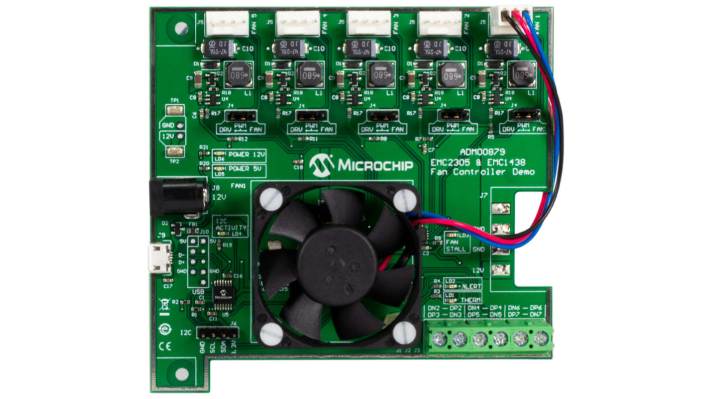 Microchip EMC2305 & EMC1438 Fan Ctrl and Temp Demo Fan Controller for EMC1438, EMC2305 for EMC1438 Temperature Sensor,