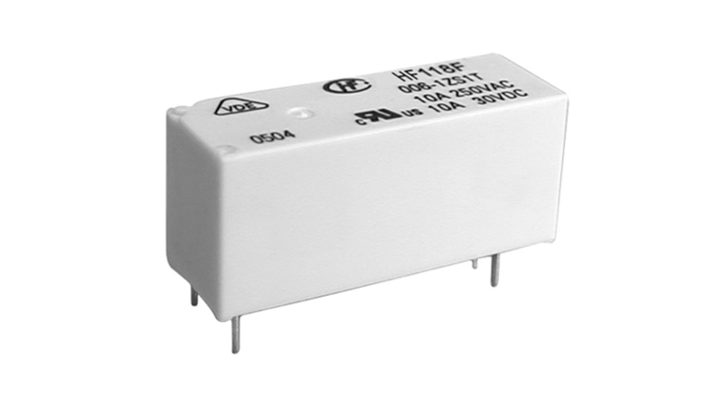 Hongfa Europe GMBH PCB Mount Power Relay, 5V dc Coil, 10A Switching Current, SPST