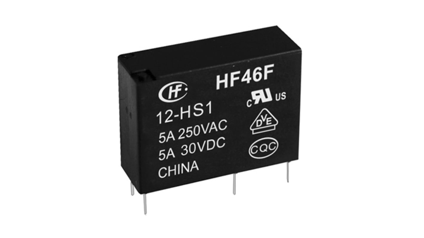 Hongfa Europe GMBH PCB Mount Power Relay, 12V dc Coil, 5A Switching Current, SPST
