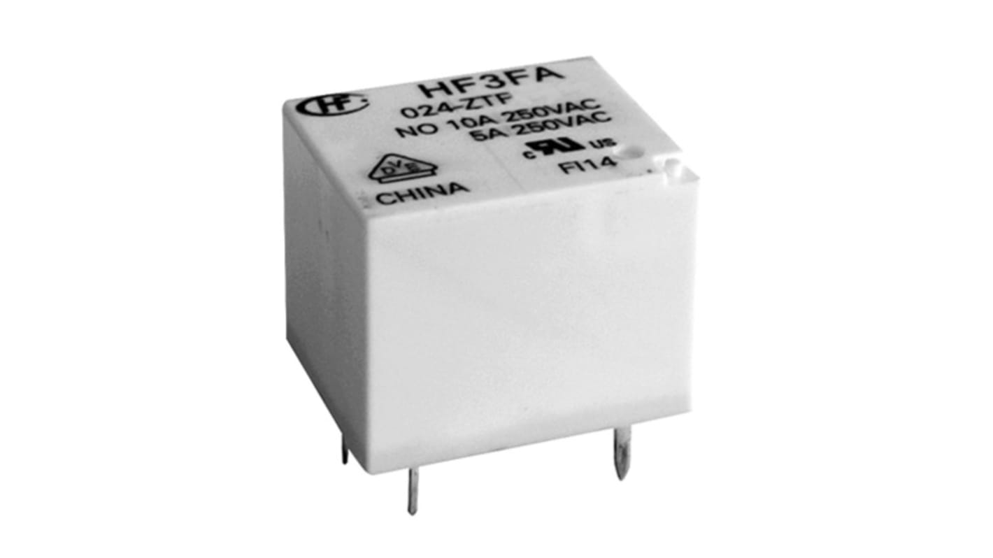 Hongfa Europe GMBH PCB Mount Power Relay, 24V dc Coil, 10A Switching Current, SPDT