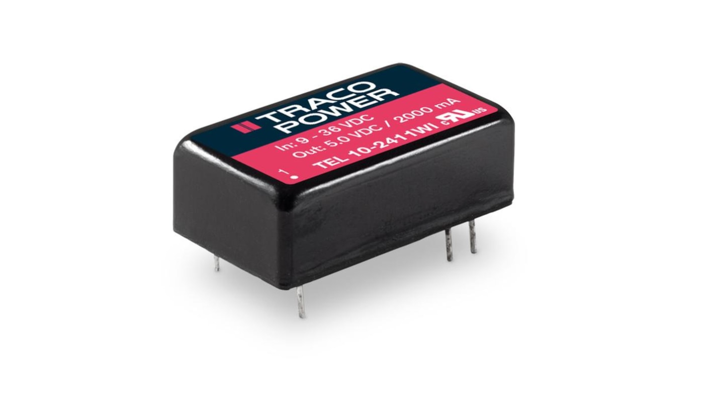 TRACOPOWER TEL 10WI DC-DC Converter, 5V dc/ 2A Output, 9 → 36 V dc Input, 10W, Through Hole, +80°C Max Temp