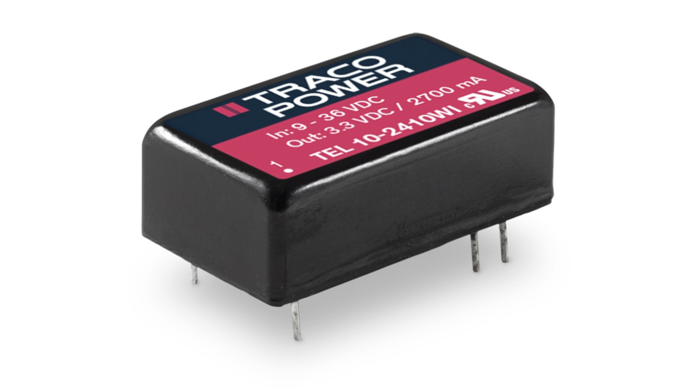 TRACOPOWER TEL 10WI DC-DC Converter, 12V dc/ 833mA Output, 18 → 75 V dc Input, 10W, Through Hole, +88°C Max Temp