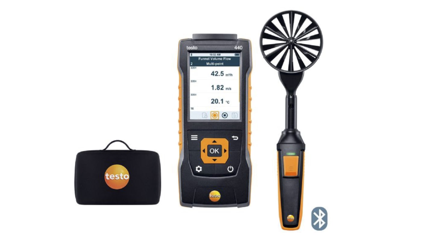 Testo 440 100 mm Vane Kit with Bluetooth NTC, TC, Vane Anemometer, 35m/s Max, Measures Air Velocity, Temperature,