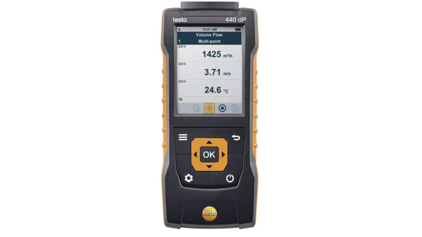 Testo 440 dP Data Logging Air Quality Monitor for Air Velocity, Temperature, +1370 (Temperature-TC) °C, +150