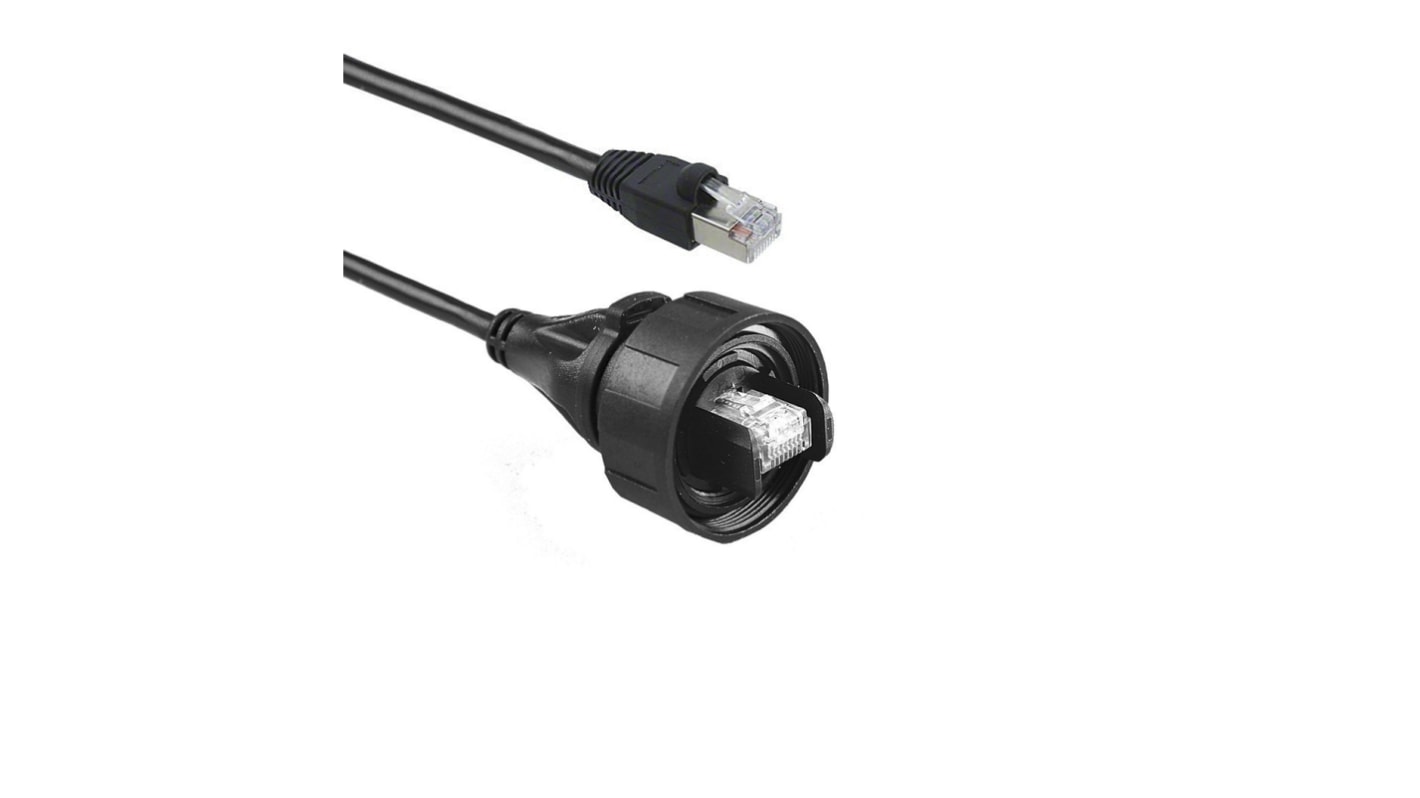 Bulgin Cat6a Male RJ45 to Male RJ45 Ethernet Cable, S/FTP, Black Polyurethane, PVC Sheath, 3m