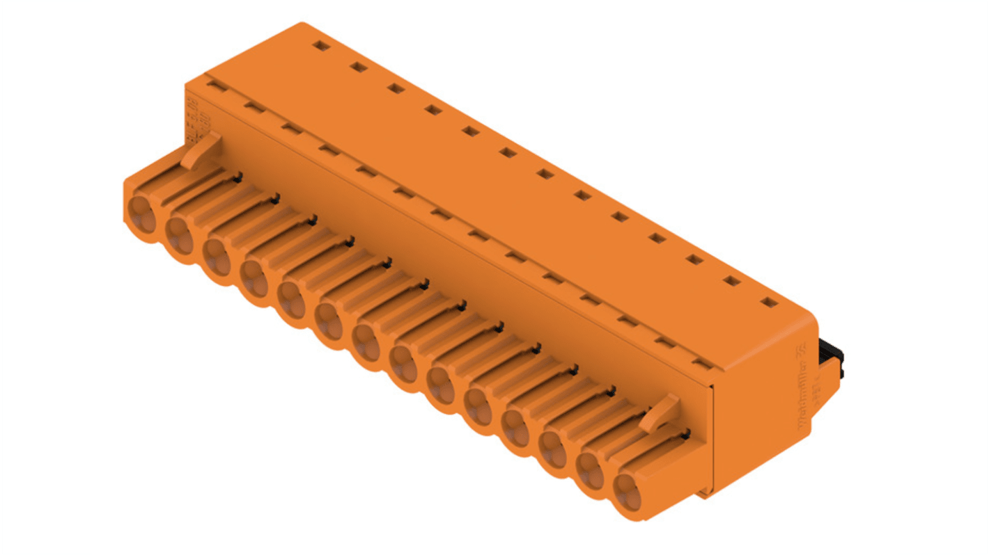 Borne para PCB Hembra Ángulo recto Weidmüller de 14 vías , paso 5.08mm, 10A, de color Naranja, montaje Montaje en