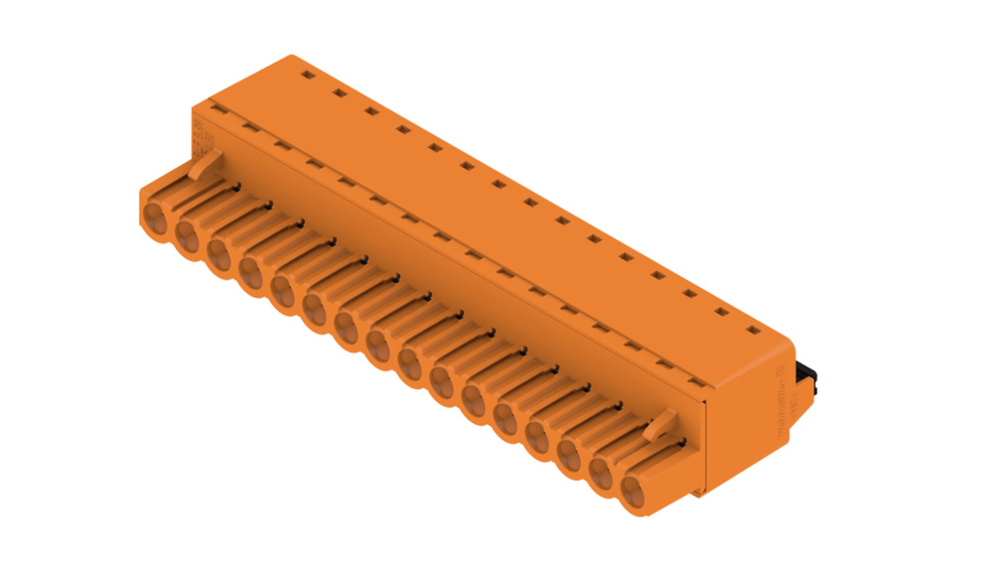Weidmuller, 5.08mm Pitch, BLF 5.08, 16 Way, , Pluggable Terminal Block, Plug, Through Hole, Push In Termination,