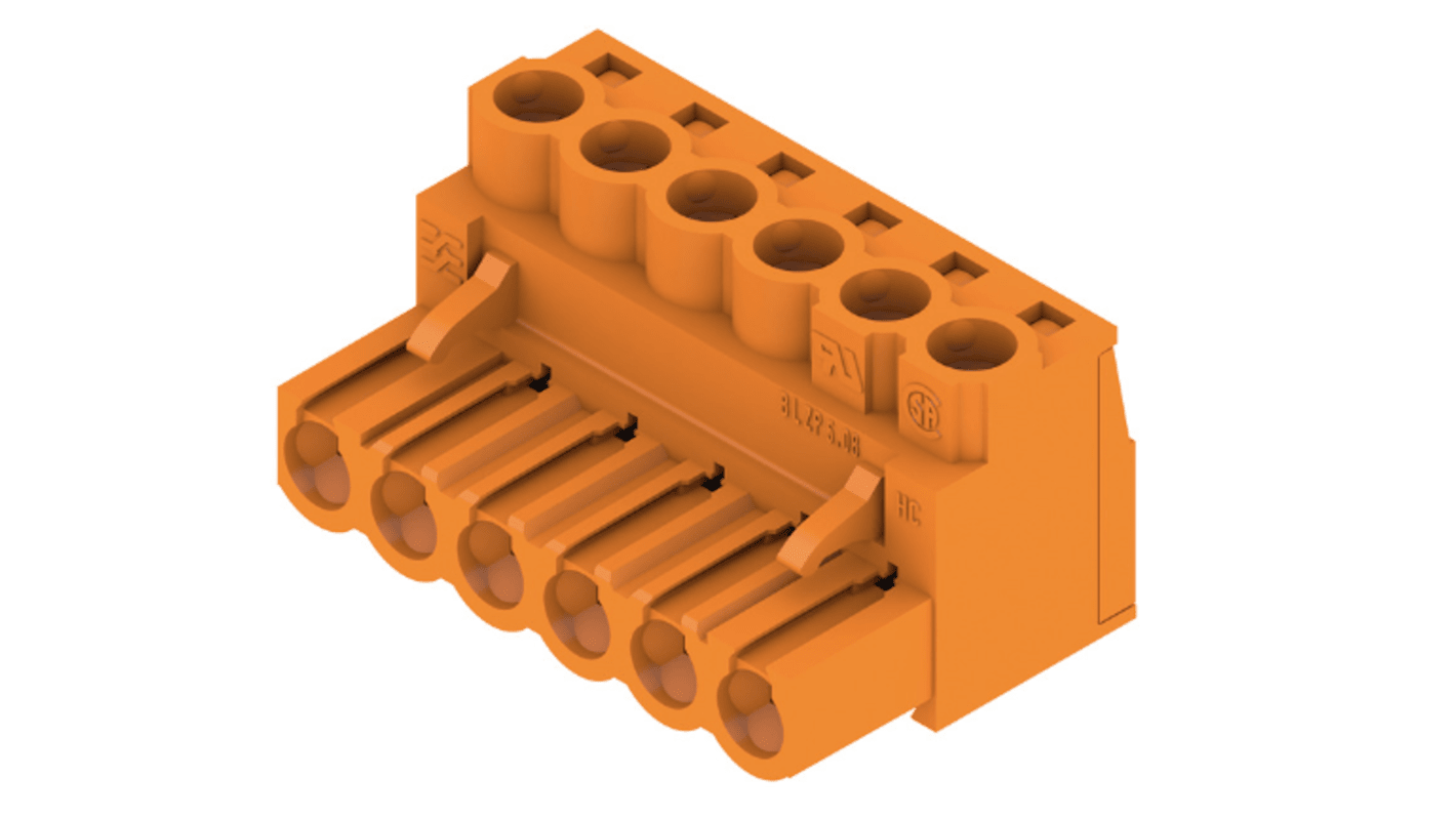 Weidmuller, 5.08mm Pitch, BL, 6 Way, Right Angle, Pluggable Terminal Block, Plug, Through Hole, Screw Termination,