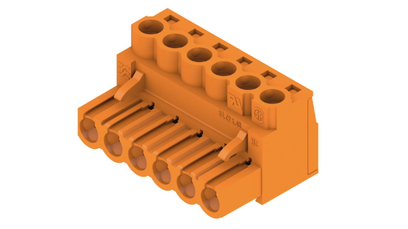 Weidmuller 5.08mm Pitch 6 Way Right Angle Pluggable Terminal Block, Plug, Through Hole, Screw Termination