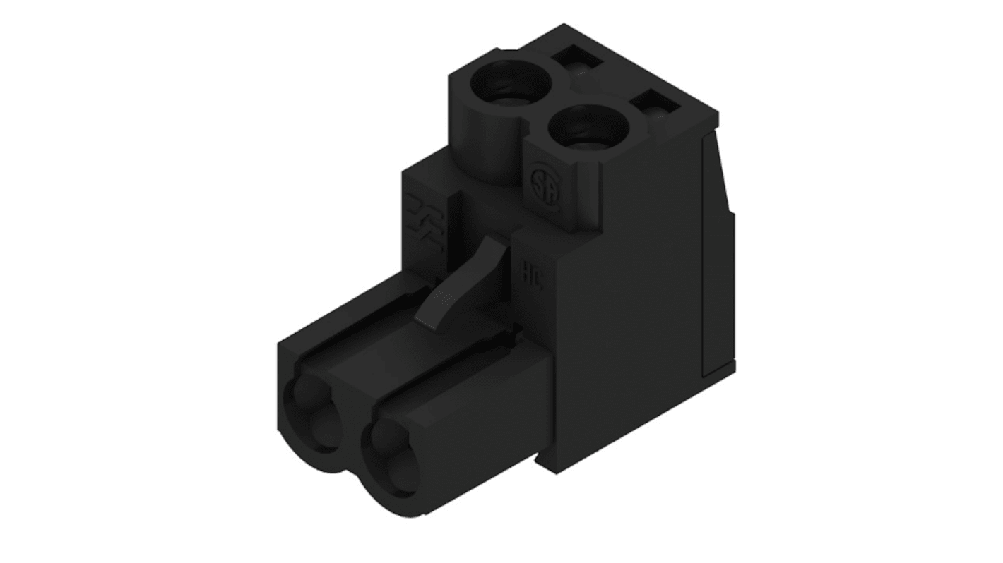 Weidmuller 2p插拔式接线端子 直角插头, 5.08mm间距, 20A, 400 V、300（CSA，UL 1059）V, THT安装, 螺钉端接, 黑色, BL系列