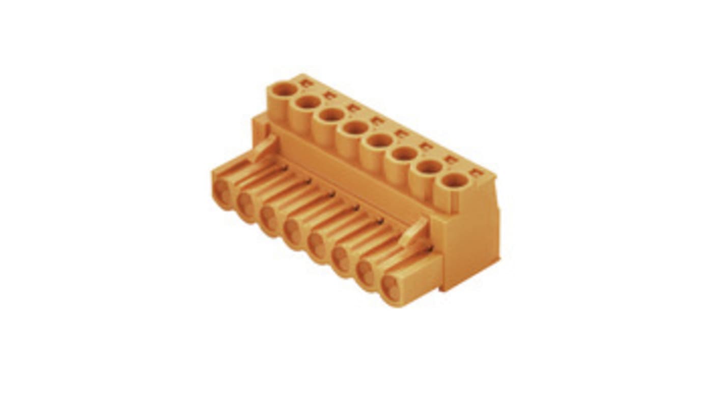 Bloque de terminal PCB Hembra a 90° Weidmüller de 10 vías, paso 5.08mm, 20A, de color Naranja, montaje Montaje en