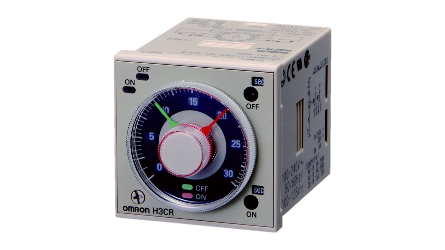 Relais temporisé Omron H3CR, 100 → 125 V dc, 100 → 240V c.a., Rail DIN, 2 contacts