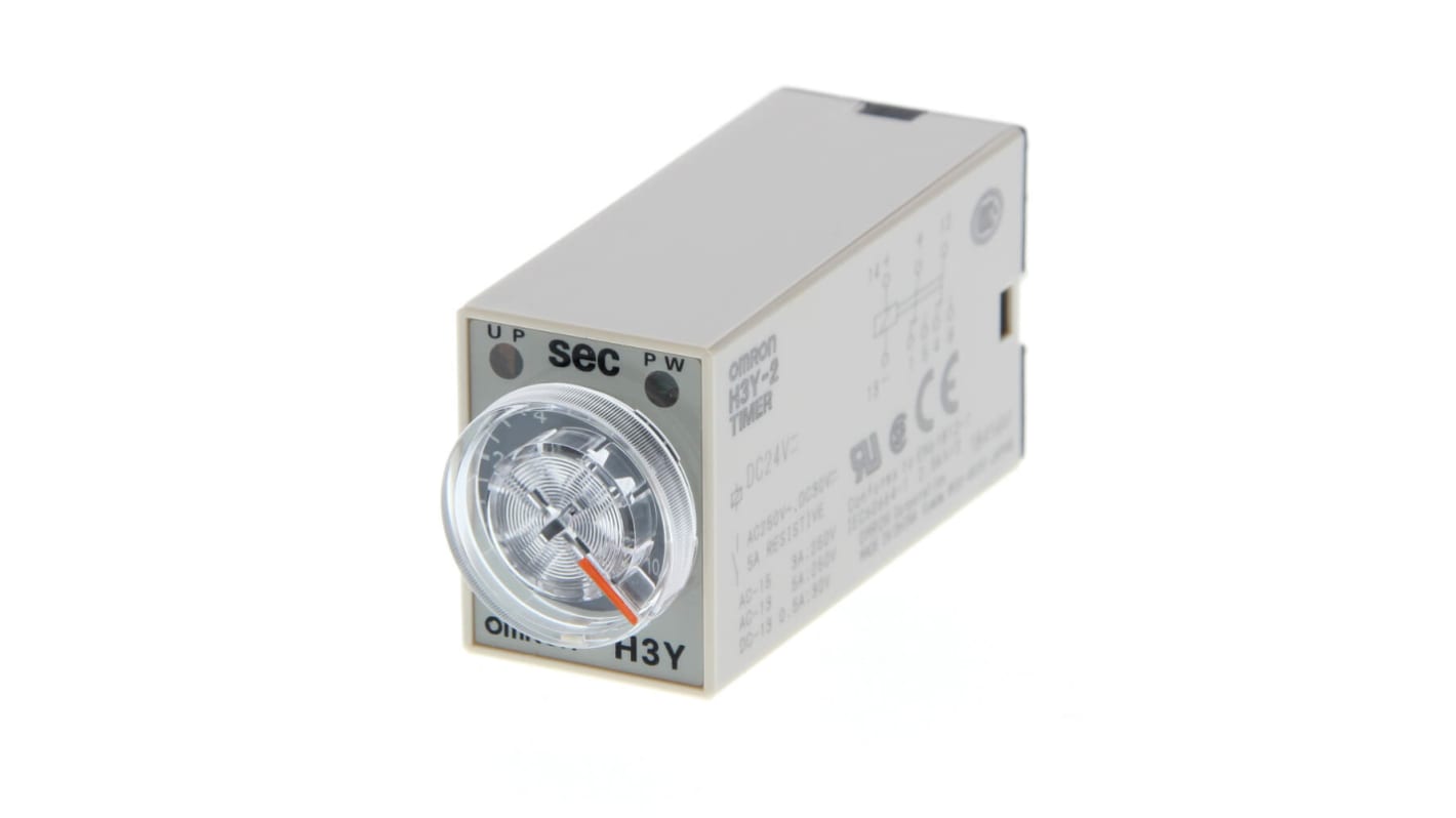 オムロン シングル タイマーリレー, 0.04 s → 3h, 24V dc, DPDT, DINレール, H3Y-2 シリーズ